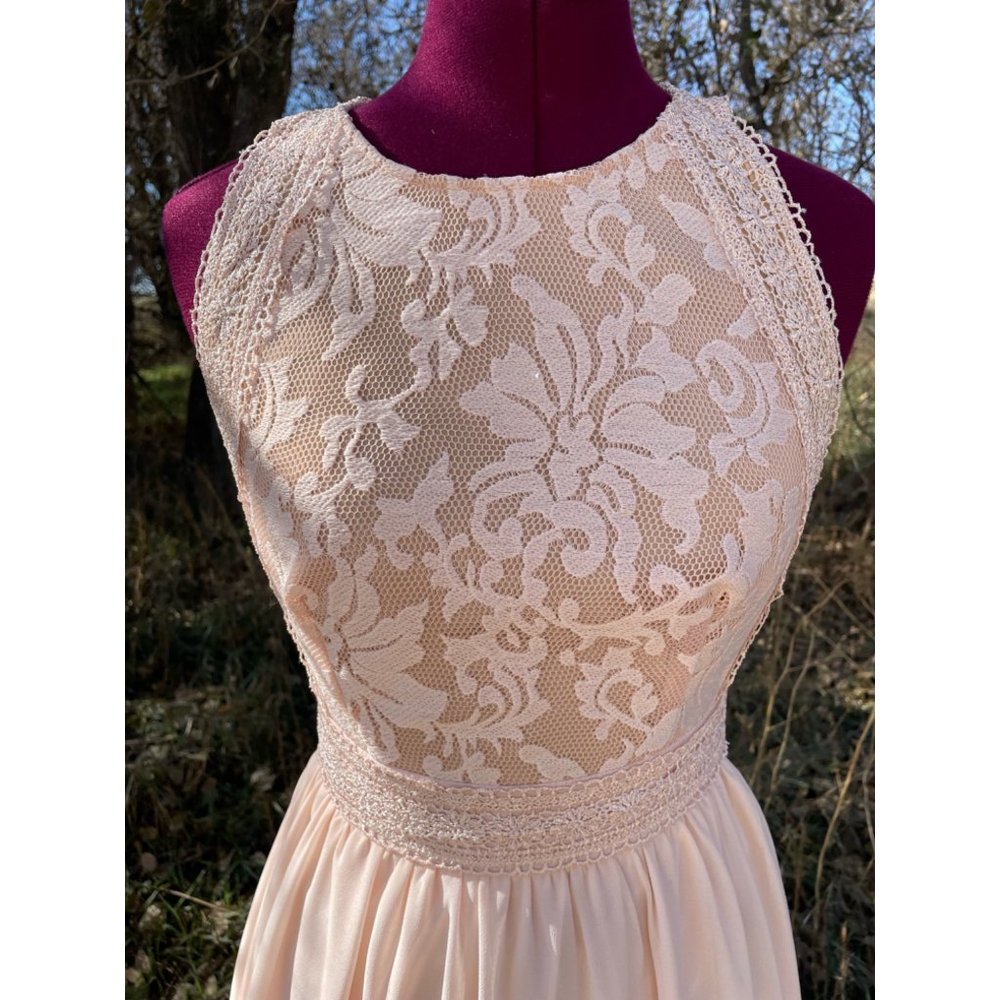LuLus Pink Blush Maxi Formal Dress Lace Top Chiffon Skirt XS - Picture 10 of 13